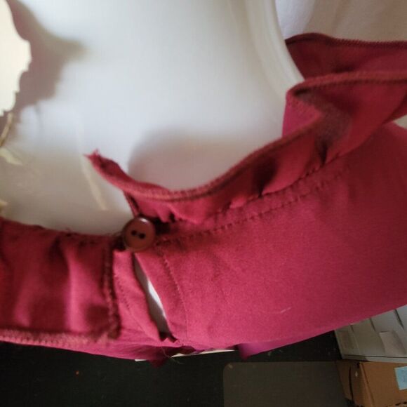 NEW Main Strip Boutique Blouse burgundy ruffle collar semi sheer Small & Large - Picture 13 of 13